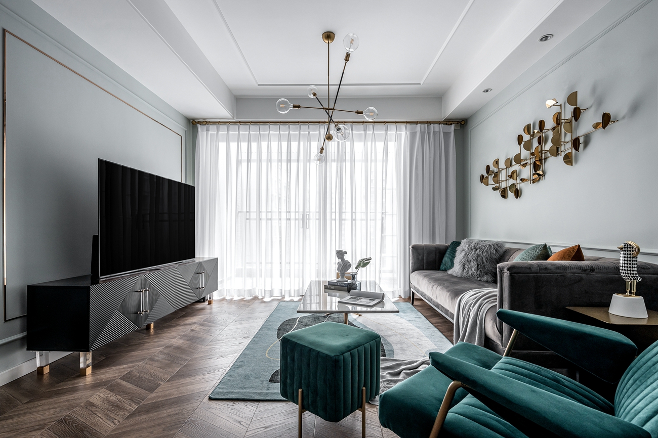 北欧轻奢风格室内家装案例效果图-客厅 北欧轻奢风格室内家装案例效果图-客厅